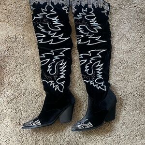 Cape Robbin Black Rhinestone Over the Knee Boots size 7.5 (fit like 8)